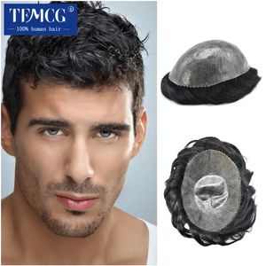 Manlig hårprotes full tunn hud pu toupee män hållbara för män 100% naturligt människosystem enhet kapillär protes 240408