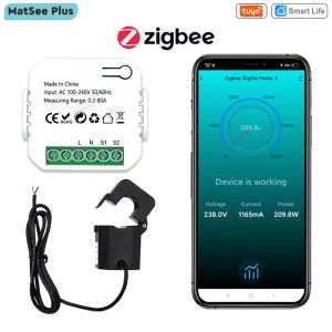 Control Tuya Smart Life ZigBee Energy Meter 80A with Current Transformer Clamp KWh Power Monitor Electricity Statistics110V 240V 50/60Hz