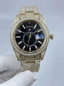 リストウォッチ42mmluxuryウォッチコレクション男性用 - ダイヤモンドベゼルストラップゴールドダイヤルメカニカル運動防水バックルダイビングCA