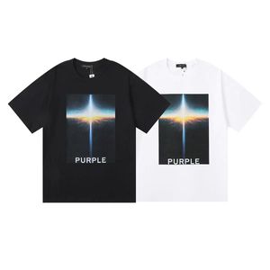 American fashion Brand Purple Brand Cloud sea sunrise pattern HD printed cotton casual short-sleeved T-shirt for men and women