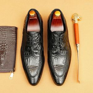 Dress Shoes Fashion Crocodile Pattern Mens Luxury Genuine Leather Handmade Comfortable Quality Retro Wedding Social Man