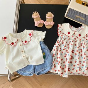 Shirt Girls Strawberry Shirt 06 Years Summer Baby Girl Collar Shirt Bambini Summer Dress Abito Summer vestiti