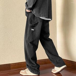 Men's Jeans Cargo Summer Denim Pants With Drawstring Waist Multi Pockets Wide Leg High Street Style For A Stylish