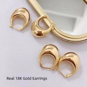 Ohrringe Miqiao Real 18k Gold Ohrringe für Frauen rein Au750 Mode Minimalist Fine Juwely Geschenke Neue Style Gold Hoop Ohrringe