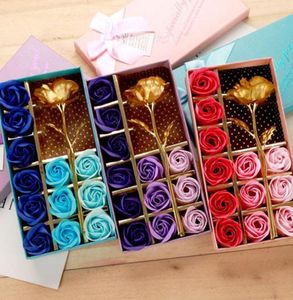 Gold Foil Artificial Decor Rose Gift 12 Pcs Soap Flower Mother039s Day Gift Box Scented Bath Body Petal Flower Soap Flowers BH19987399