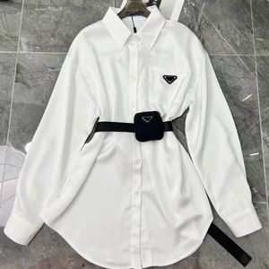 Designer Women's Casual Shirt Premium Metallic Blue Dress, Delivery Black Belt Bag Long Sleeve Shirt Top Asia Sizes S-L