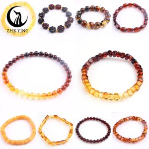 Strands Naturalne tęczowe bursztyn Bracelets 57 mm gradient kostki kwadrat nieregularne koraliki DIY swobodne modne kobiety mężczyźni żydekry ambar prezent na kostkę