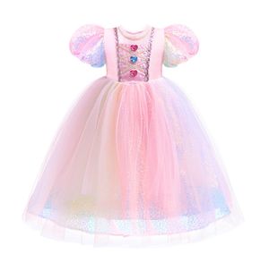 Crianças lantejoulas gradiente de renda de tule vestidos garotas colorido amor coração gemas gemoff manga de festa vestido de festa do dia infantil roupas de festa z7861