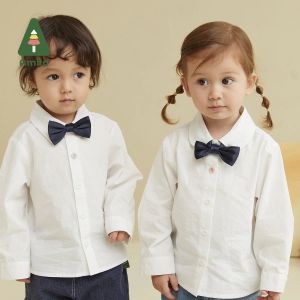 Skjortor Amila Baby Tshirt 2022 Autumn New Long Sleeves White Shirt For Boys Girls Black Tie Cotton Bankett Barnkläder Fashion