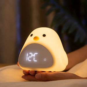 Tillbehör C2 Time Bird Night Light Alarm Clock Cartoon Cute Silicone Touch USB Bedside Lamp Led Night Lamp för barn Baby Barn Gift