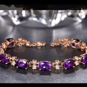 Strands Natural Amethyst Gemstone Bracelet 18K Jóias de ouro rosa pulseras de feminina Bizuteria Bracelet para mulheres Bracelet Box Girls