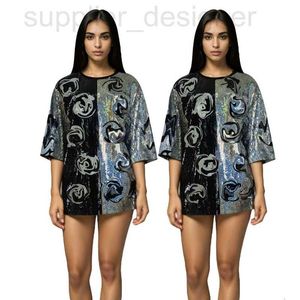 Women's T-Shirt designer W0048 Fashion Short sleeved Bright Crystal Heavy Industry Sequin Loose Spring/Summer Dress 574S
