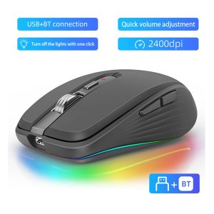 Mäuse 2,4g+BT5.1 Dualmode Wireless Maus -Computer -Gaming -Mäuse Ergonomisches Design 2400 DPI Mute RGB Gaming Maus für Laptop -Computer