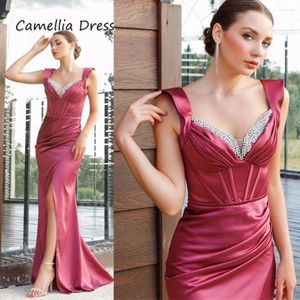 Party Dresses Noble Mermaid Evening Sweetheart Sweep Train Open Back Beads Prom Tank Sleeve Split Side Exquisite