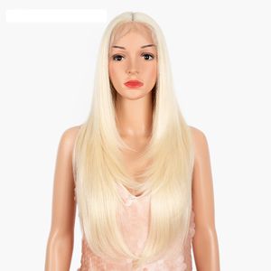 Perucas sintéticas de renda de 26 polegadas de 26 polegadas de renda reta de renda frontal ombre rosa 613 perucas loiras para mulheres negras Cosplay Wigs 240423