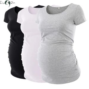 Sukienki koszulki macierzyńskie ubrania ropa embarazada koszula o szyi bluzki ciąża