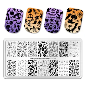 Sztuka Beautybigbang dynia czaszka paznokci tłocznia tłocznia halloweenowe szablony znaczków paznokci szablony drukowania szablony