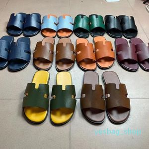 Designer Men Slipper Boys Fashion Paris Slides Heritage Calfskin Sandaler Högkvalitativ Izmir Flip Flop Man Stor storlek 38-46 med låda