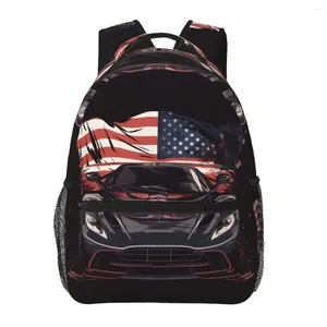 Sırt çantası göz kamaştırıcı spor araba Amerikan bayrağı seyahat sırt çantaları öğrenci kawaii okul çantaları yüksek kaliteli büyük sırt çantası