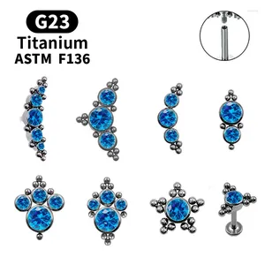 Stud Küpe Lüks Mavi Gem G23 Titanyum Kristal Zirkon Kulak Spiral Tragus Kıkırdak Piercing Mücevher Mühendisi Modaya Gizli Vücut Aksesuarları