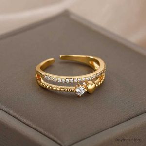 Eheringe Doppelschicht Herz Zirkonringe für Frauen Edelstahl Kristall Finger Ring 2023 Trend Hochzeit Schmuck Paar Geschenk Anillos Anillos