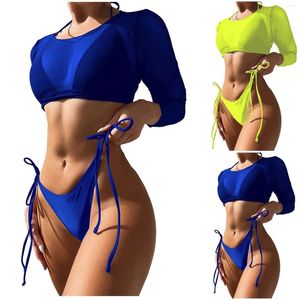 Menas de banho feminina Biquíni sexy Conjunto de maiô feminino Terno de três peças de manga longa Top Coverning Up Triangle Bikinis Thong Ternos de banho