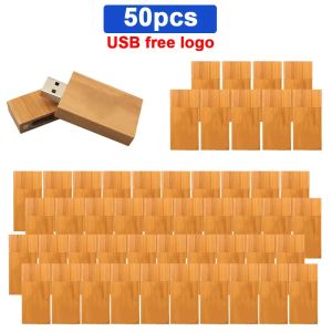 Drives 50st/Lot (gratis anpassad logotyp) USB 2.0 trä USB med Box USB Pendrive Flash Drive Memory Stick For Gift 4GB 8GB 16GB 32GB 64GB