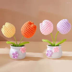 Dekorative Blumen DIY häkierte Mini Topfblume handgewebtes künstliche Tulpe Sonnenblumen Blumenpflanzen Wollfaden fertige Kunsthandwerk