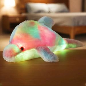 30CM Creative Toy Luminous Pillow Soft Stuffed Plush Glowing Colorful Dolphin Cushion Led Light Toy Gift For Kids Children Girls 240424