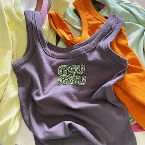 Women's T Shirt designer tee miui tight fitting diamond inlaid letter camisole vest 2024 new sleeveless bottom vest trend F76535E