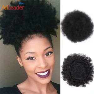 Chignon alileader syntetiska afro hår bulle kinky lockigt hår bulle chignon fluffy kinky dragstring hästsvansklipp i syntetiskt hår scrunchie