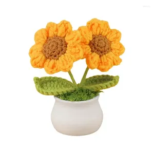 Dekorativa blommor Solrosvirka blomma krukväxter växt stickad skrivbord dekor handgjorda bord mittpieces hem