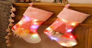 LED Light Up Christmas Stocking Present Bag Xmas Tree Pendant Decorations Ornament Socks Candy Bag Home Party Decoration HH214716680329