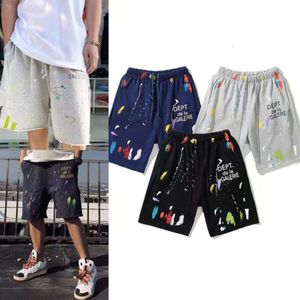 Herrkvinnor Gallerydept Shorts American Fashion Märke handmålad stänktryck Pure Cotton Terry Shorts dimma High Street Loose Pants Couples Casual Pants Asy