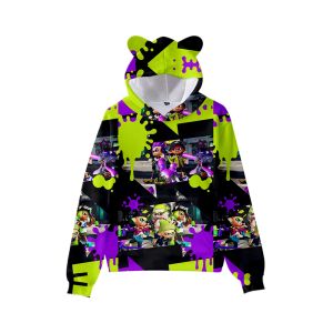 Polos Personality Children Hoodie Cosplay Splatoon 3 Cat Ear Hoodie Long Sleeve Boy Girl Kids Hooded Sweatshirt Bear Ear Sweatshirts