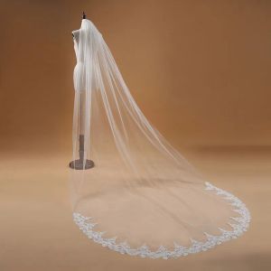 Voile Mariage 3m eine Schicht Spitzenkante weiße Elfenbein Kathedrale Hochzeit Schleier langer Brautschleier günstige Hochzeitszubehör