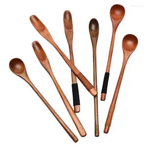 Mätverktyg 200st Natural Wood Spoon Lång handtag Kaffe Rörande te Scoop Ice Cream Sugar Honey Dessert Kitchen Cooking Tool