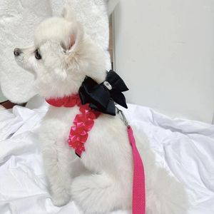 Dog Collars Cute Pet Cat Harness Leash Set Korean Black Pink Bow For Small Medium Supplies Puppy Outerdoor Traction Rope