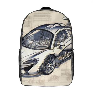 Backpack Powerful Sports Car Drawings Sketch Style Workout Backpacks Teen Colorful Lightweight High School Bags Fun Rucksack