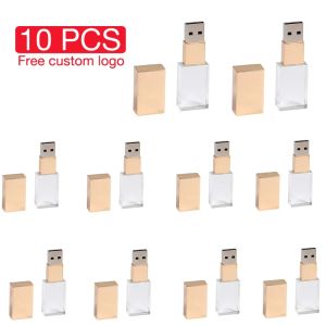 Drives Jaster 10 PCS Lot USB Flash Drive 128 GB Crystal Memory Stick 64 GB 3D Lasergravering Pen Drive 32 GB gratis logotyp U DISK 16GB Golden