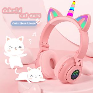 Kulaklık/Kulaklık RGB Unicorn Kids Kablosuz Kulaklıklar mikrofonlu, Kontrol RGB Light Girls Müzik Stereo Kulaklık Cep Telefonu Çocuk Kulaklık Hediyesi