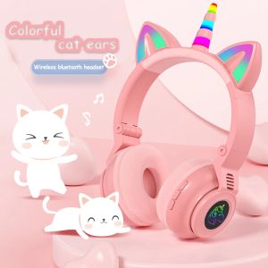 Hörlurar/headset RGB Unicorn Kids Trådlösa hörlurar med mikrofon, kontroll RGB Light Girls Music Stereo Earphone Mobiltelefon Barnens headset gåva