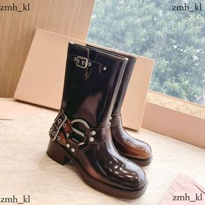 Shoes Boots Harness Belt Buckled Cowhide Leather Biker Knee Chunky Heel Zip Knight Square Toe Ankle Booties Women Luxury Designer Factory 864