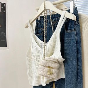 Kadın Tankları Kadın Yaz Fransızca Vintage Sleevess Camisole Moda Hollow Out Örgü mahsul üst seksi V yaka sırtsız plaj askı yeleği