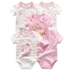 One-Pieces Kiddiezoom 5 Pcs/Lot Fashion Newborn Cartoon Short Sleeve Baby Boy Girl Bodysuits Soft 100%Cotton Infant Onesies