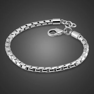 Strands Real 100% 925 Sterling Silver Box Chain Bracelets For Boys & Men Fashion 5MM 20cm Snake Chain Punk Style Cuff Jewelry Woman