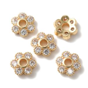 Necklaces 50Pcs Brass Cubic Zirconia Flower Bead Cap MultiPetal Floral Bead Spacer for Earrings Necklaces Jewelry DIY Crafts Making