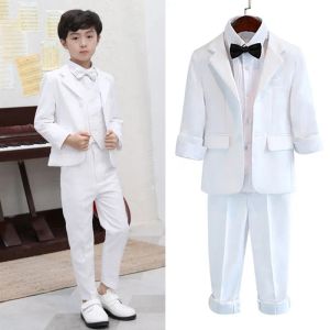 Tees White Baptism Blazer 의류 세트 어린이 꽃 소년 공연 공연 웨딩 드레스 무도회 복장 십대 조끼 의상