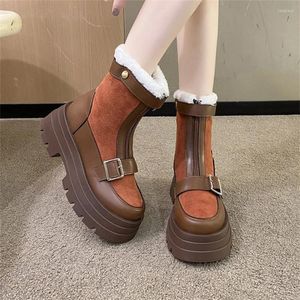 Boots Korean Style Round Toe Booties For Women Very Comfortable Leather Zipper Botas De Invierno Para Mujer Termicas Belt Buckle Shoes