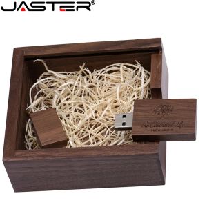 Sürücüler Jaster 1pcs Ücretsiz Özel Logo Ceviz Akçaağaç Ahşap Fotoğraf Albümü USB+Kutu USB Flash Drive Pendrive 8GB 16GB 32GB Düğün Hediye Kutusu